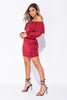 Wine Satin Frill Detail Puff Sleeve Bardot Mini Dress Walking closet shop 
